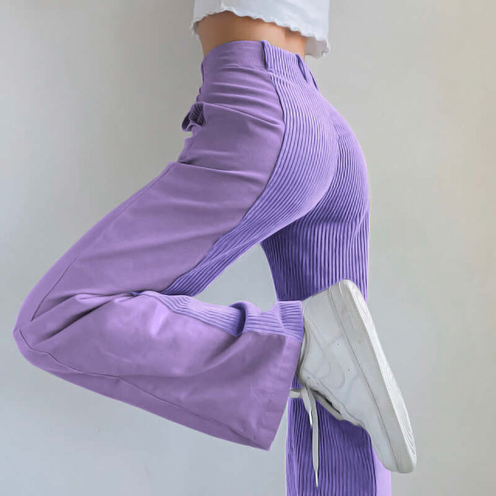 Trendy high-waisted corduroy wide leg pants for women. Comfortable & stylish trousers, ideal for fall casual wear.