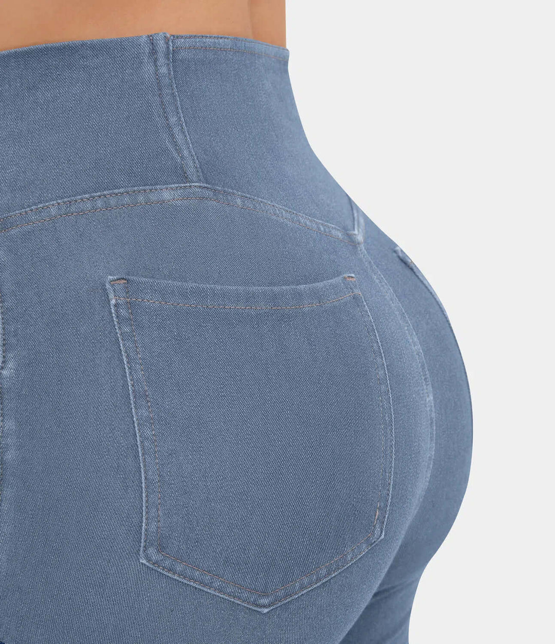 Women's comfortable high-waisted flared jeans with an elastic waist, great for daily fashion.