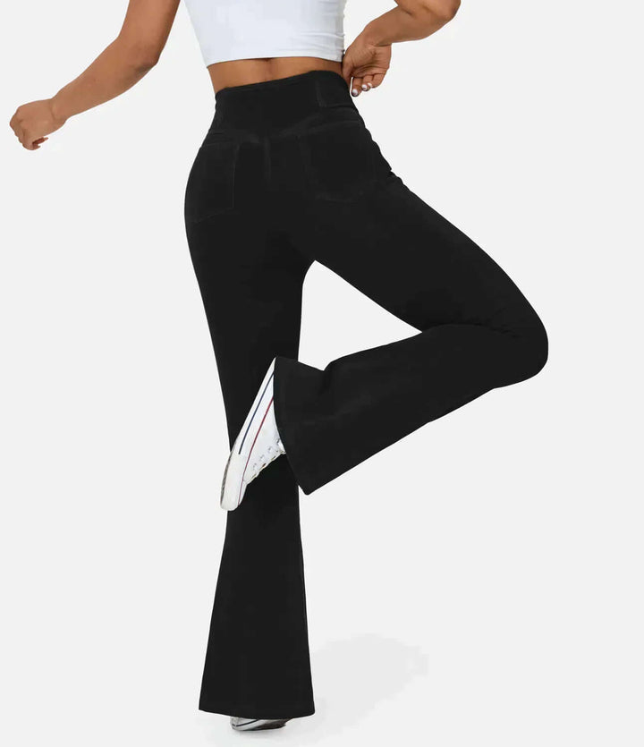 Women's stretch flared jeans, high-waisted design, elastic for easy wear & stylish comfort.