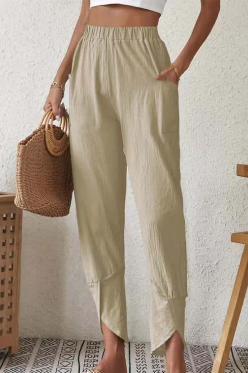 Stylish women's high-waisted Harlan pants in soft cotton. Relaxed, loose fit for versatile casual fashion & comfort.