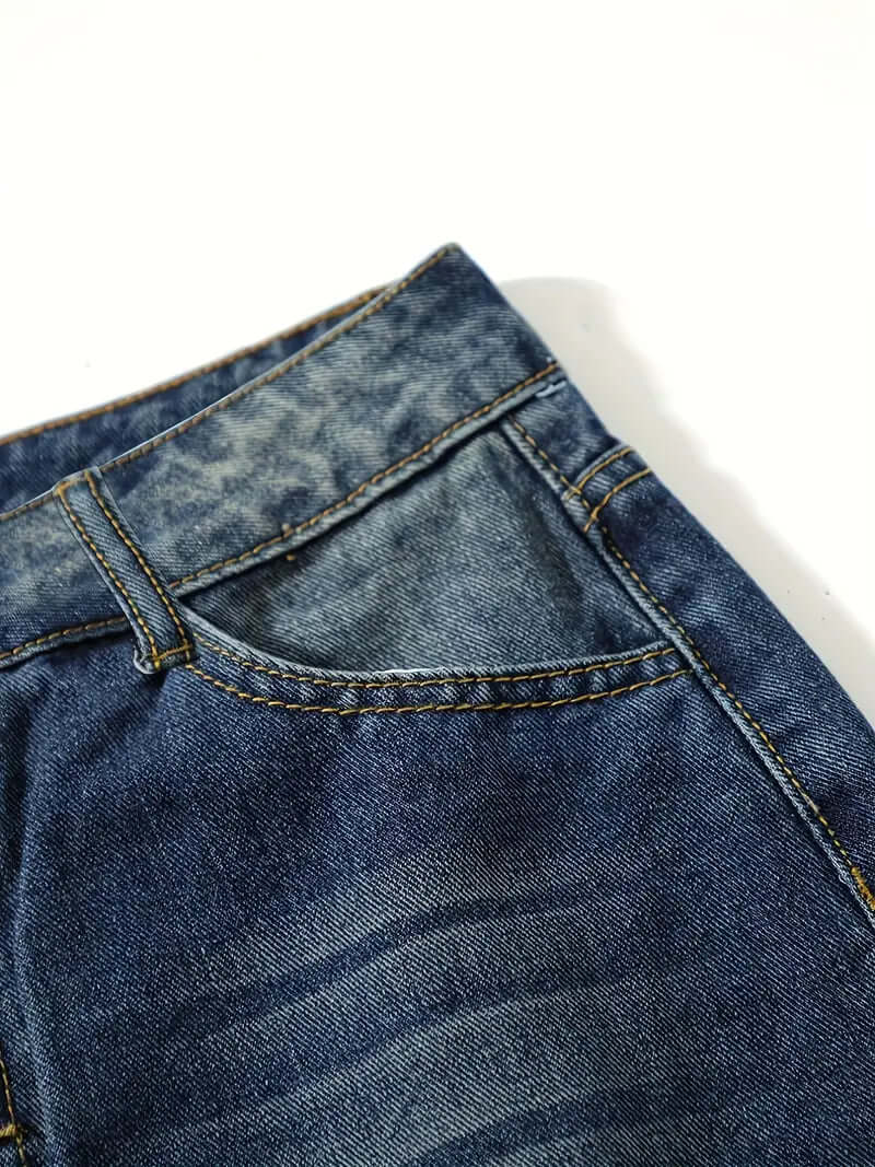 Effortless style with these women's high-waisted loose blue denim jeans.