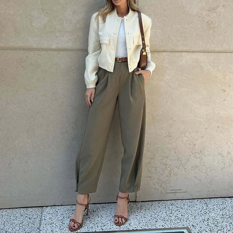 Effortless women's high-waisted cropped pants, a versatile choice for office, casual, and spring outfits.