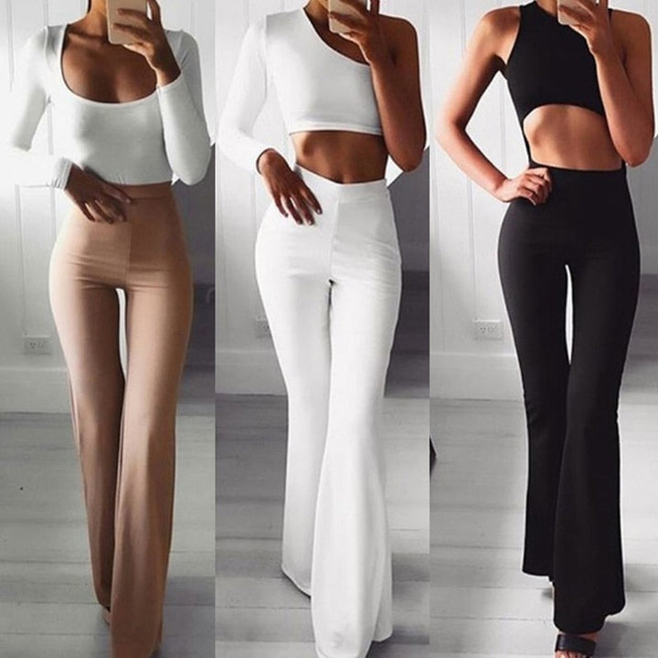 Women's high-waisted slim-fit tailored pants in a trendy style, perfect for office or smart casual wear.