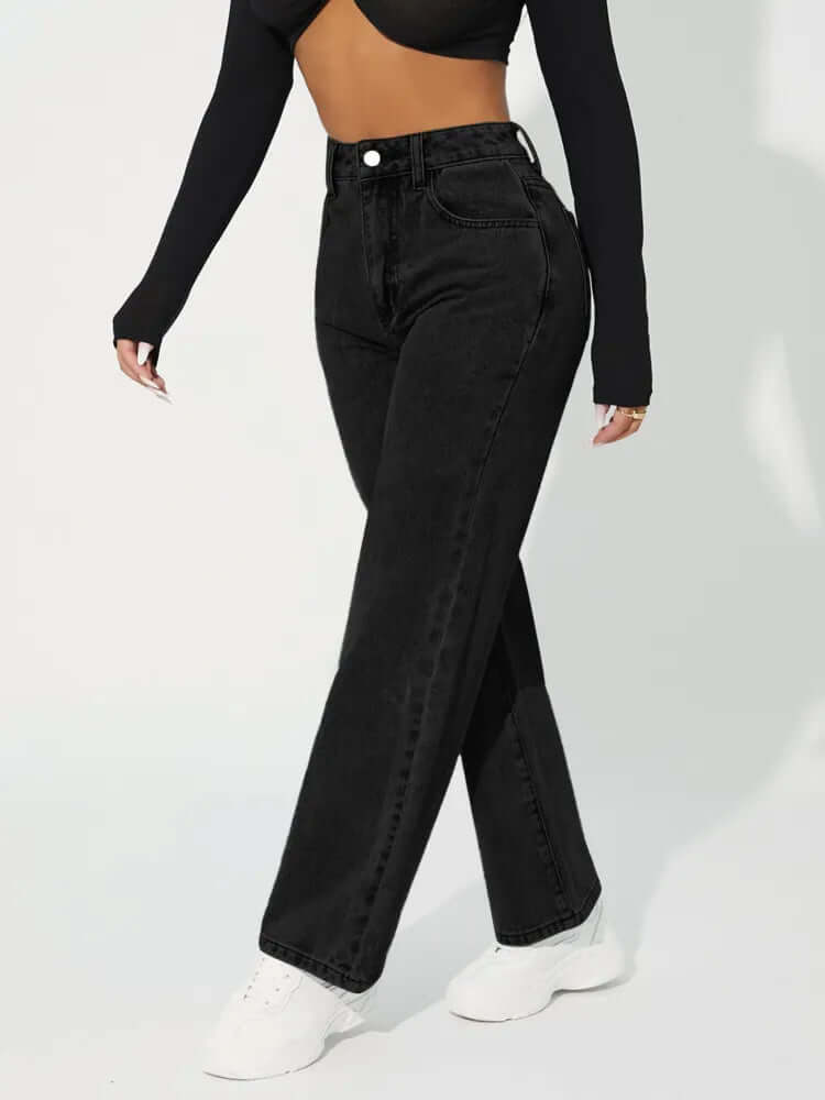 Flattering women's high-waisted straight leg jeans, designed with premium denim for comfort and everyday style.