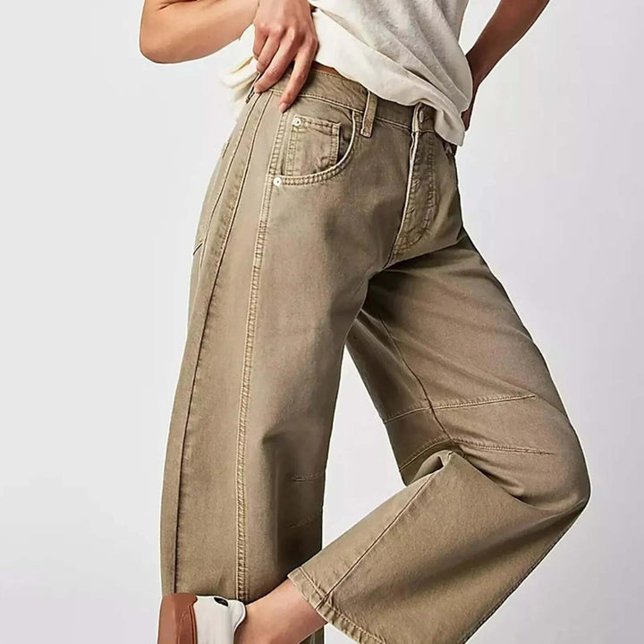 Light blue high-waisted wide leg women's jeans, trendy denim for a casual, comfortable look.