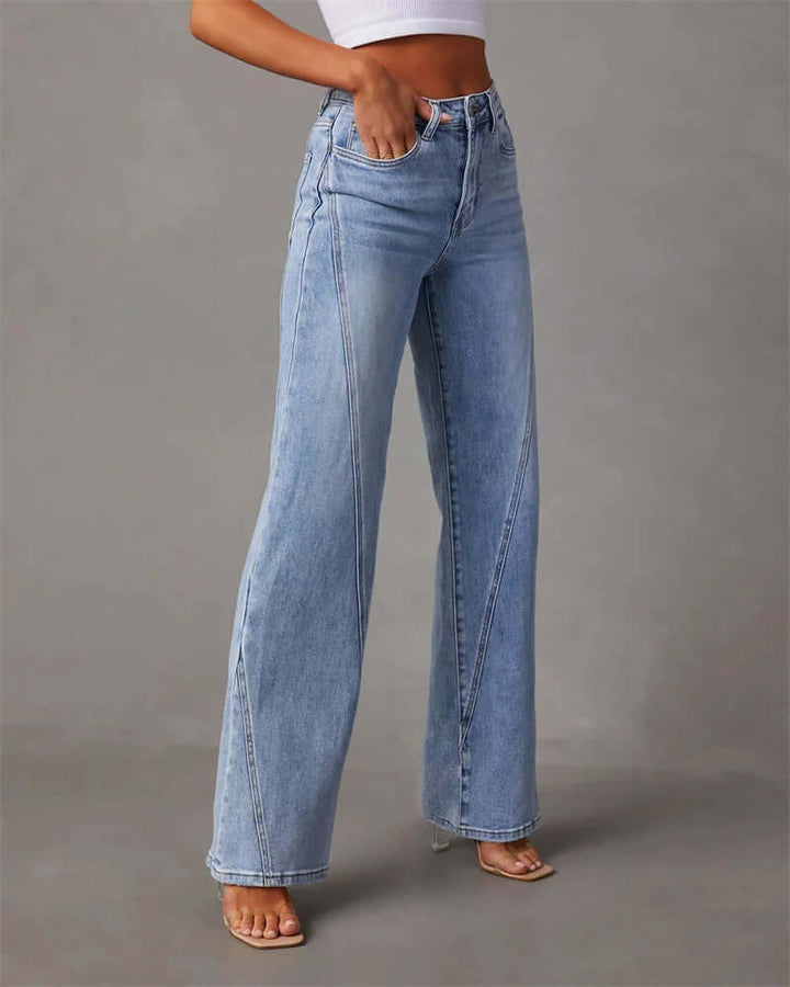 Stylish women's wide leg jeans with a flattering high waist, made from comfortable stretch denim for everyday wear.