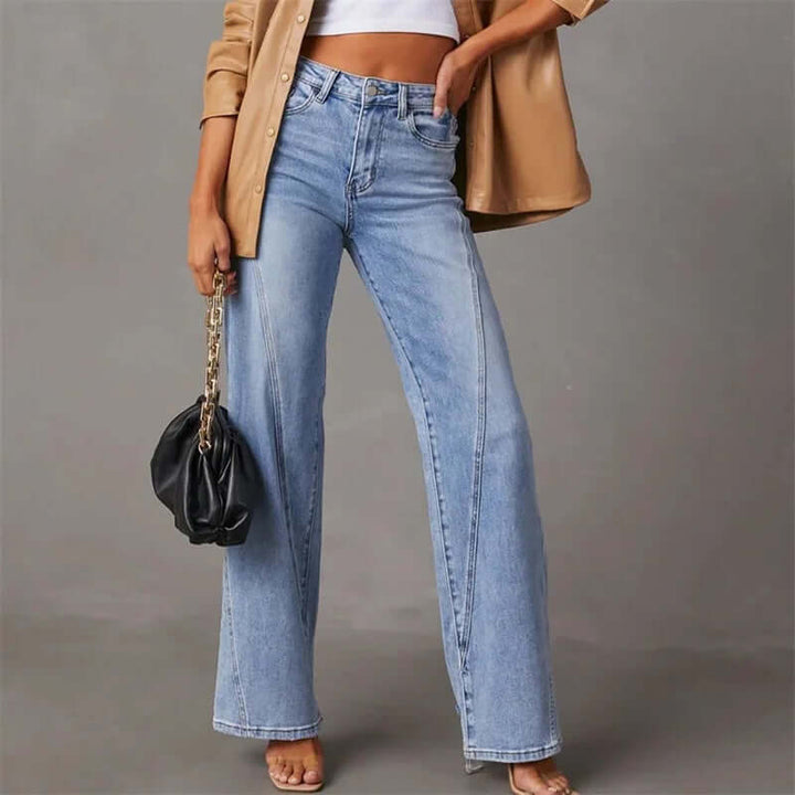 Chic women's high-waisted wide leg blue jeans, designed for ultimate comfort and a modern, fashionable silhouette.