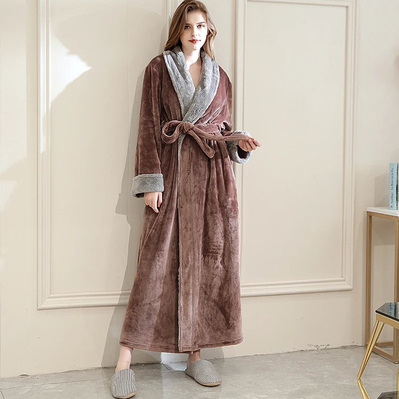 Cozy women's bathrobe for relaxing at home; plush, stylish ladies sleepwear.