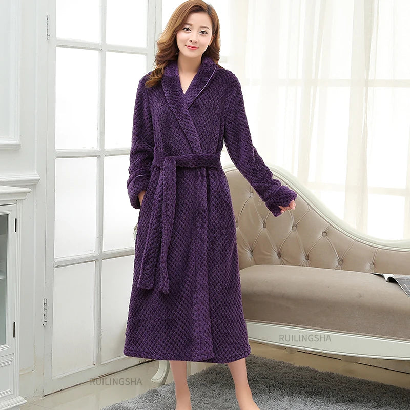 Elegant women's loungewear, a soft and luxurious bathrobe for spa-like relaxation at home.