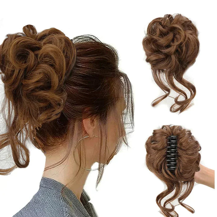 Women's hair bun clip for a fast, voluminous updo: an essential hair accessory.
