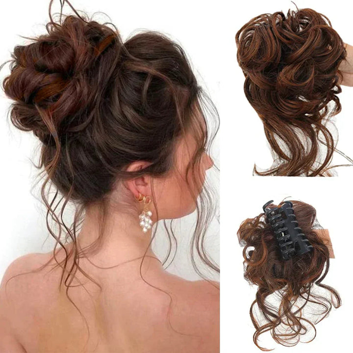 Voluminous instant hair bun clip for women, perfect for a quick, elegant transformation.