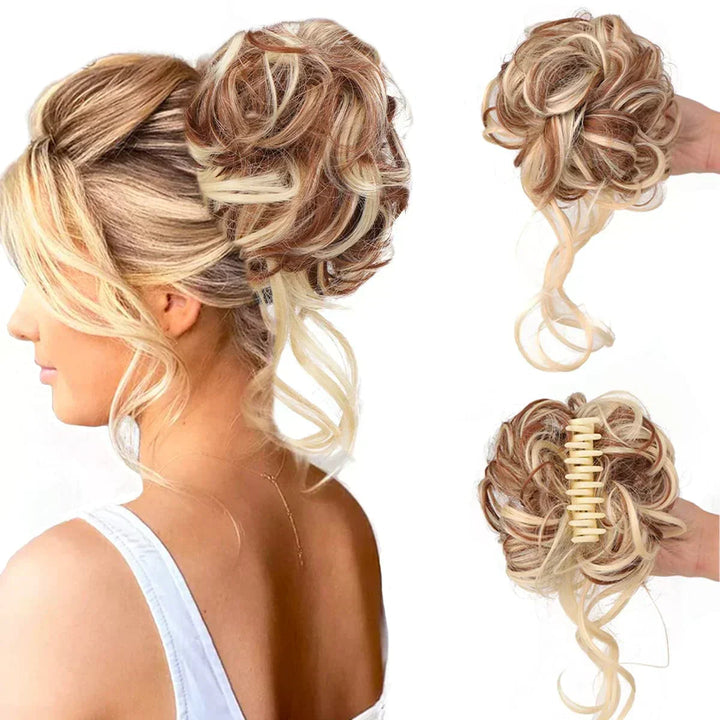 Synthetic hair bun clip adds natural-looking volume to any women's updo.