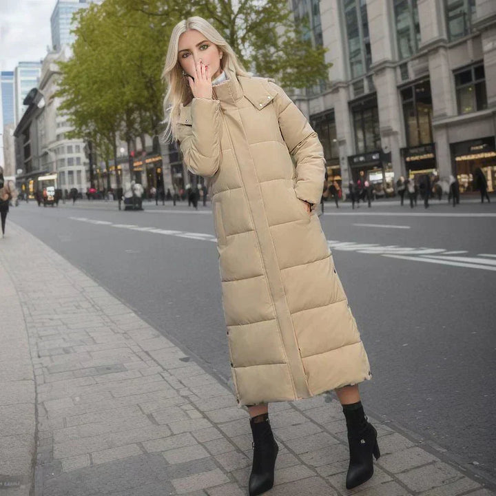 Elegant Isabella long winter coat, women's fashion, ultimate warmth, chic design, cold weather.