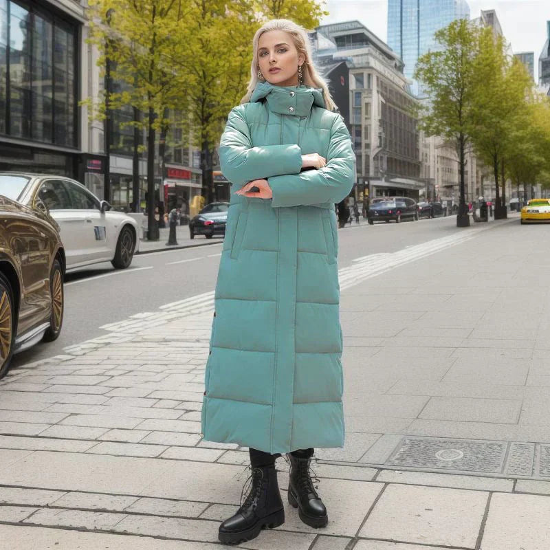 Women's Isabella long winter coat, black, ultimate warmth, stylish comfort coat for cold weather.