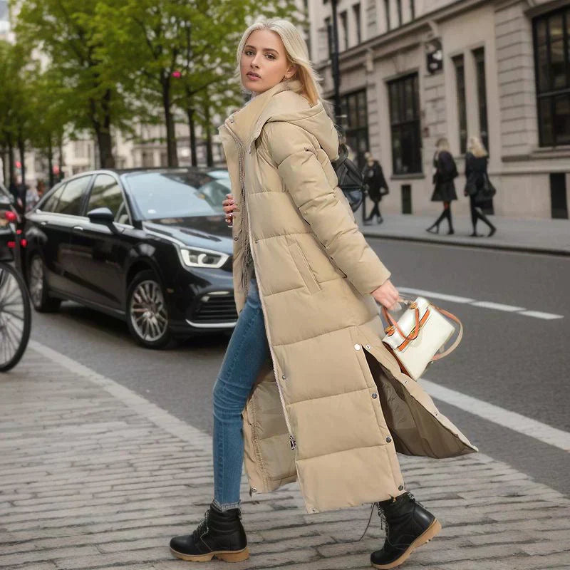 Chic women's Isabella long winter coat, beige, ultimate warmth, elegant outerwear for fashion.