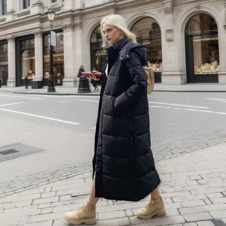 Green Isabella long women's coat, ultimate warmth, elegant winter jacket for female apparel.