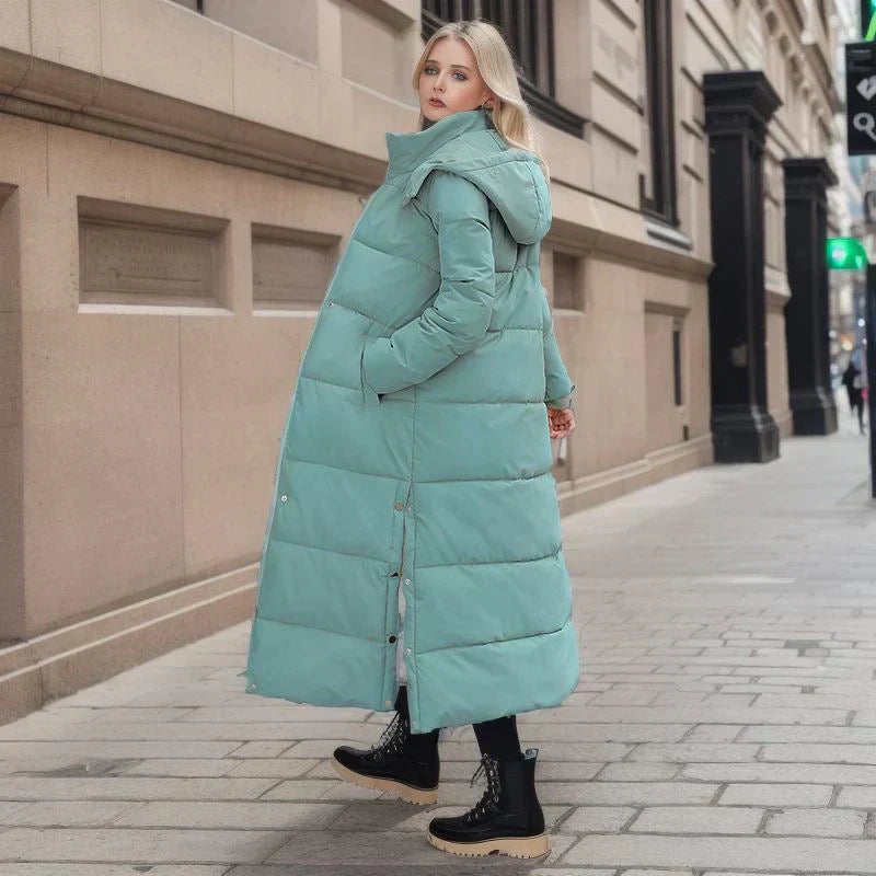 Stylish Isabella women's long coat, cozy and warm, perfect female outerwear for winter fashion.
