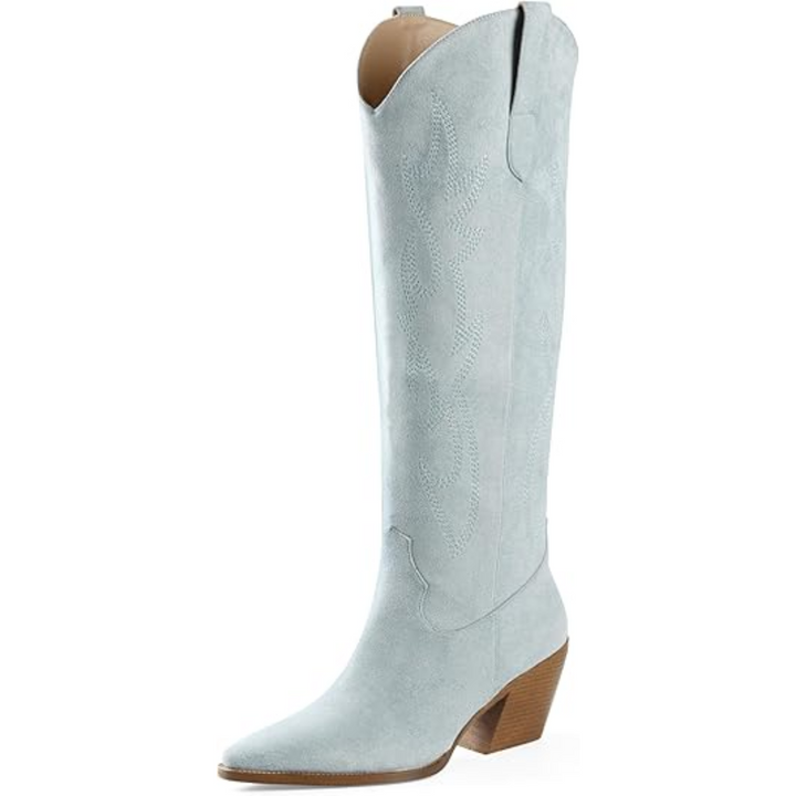 Versatile women's embroidered knee-high cowboy boots; stylish footwear for various occasions.