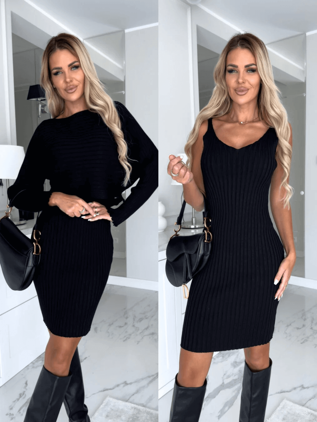 Cozy women's knit sleeveless dress & sweater set for elegant comfort and versatile styling.