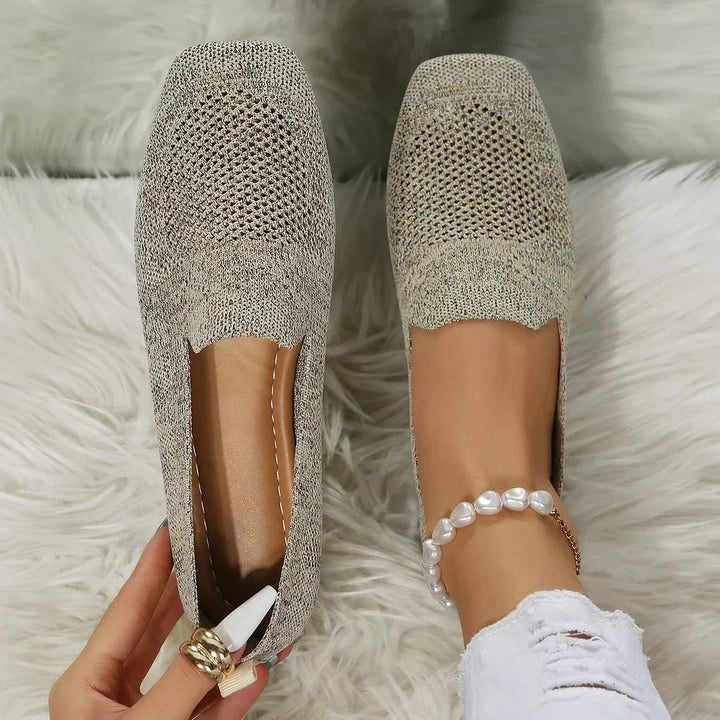 Women's knit slip-on flats with a stylish square toe. Comfortable & breathable casual footwear.