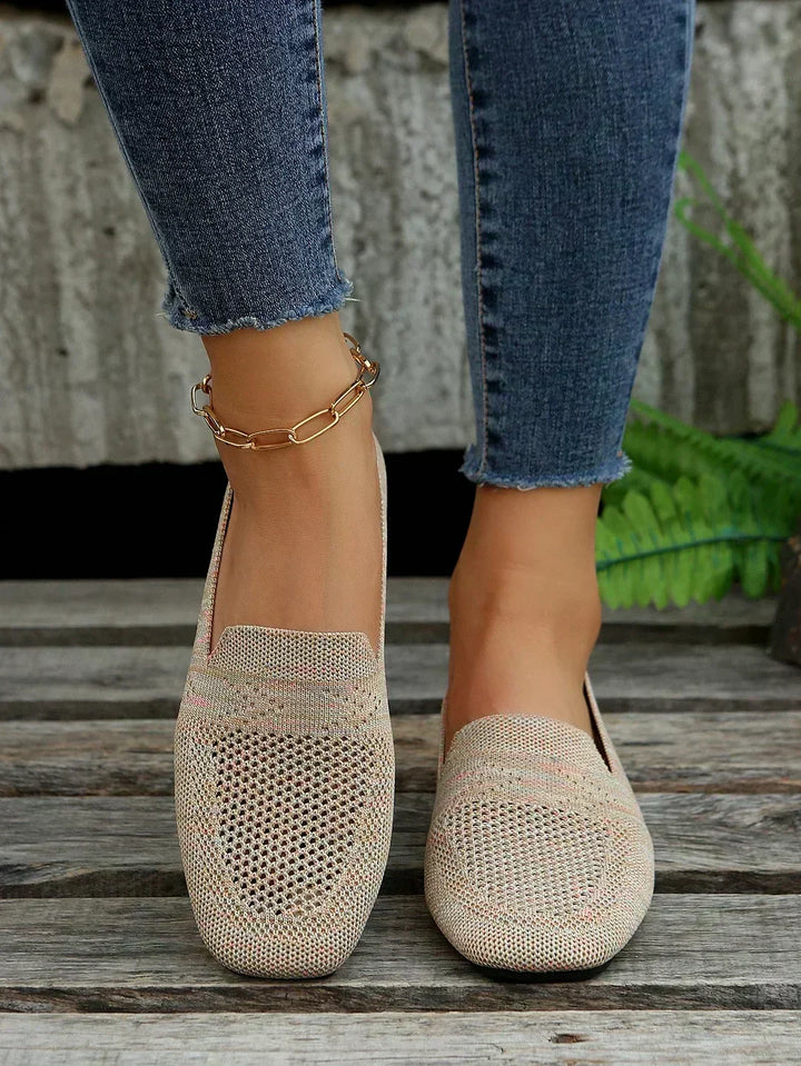 Breathable knit slip-on flats for women, designed with a comfortable square toe for everyday style.