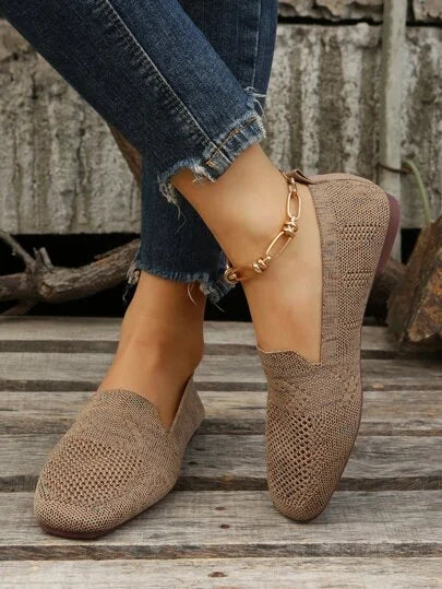 Fashionable women's square toe knit flats. Easy slip-on design for ultimate comfort & casual wear.