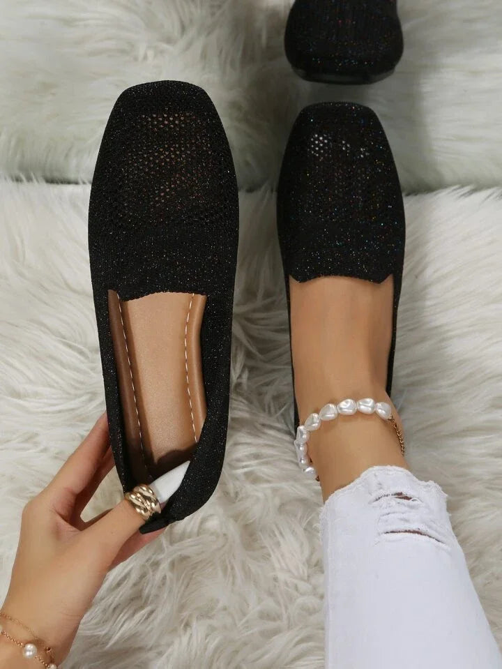 Chic women's knit slip-on flats featuring a modern square toe. Perfect for casual everyday style.