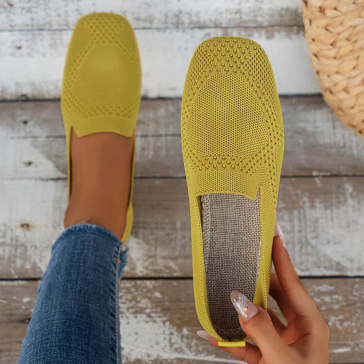 Stylish women's fashion flats: knit slip-on with a distinctive square toe. Comfortable for daily wear.