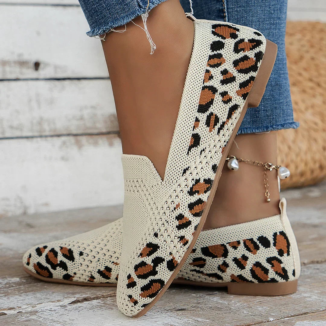 Women's comfortable knit slip-on flats with a stylish square toe. Perfect everyday casual footwear.