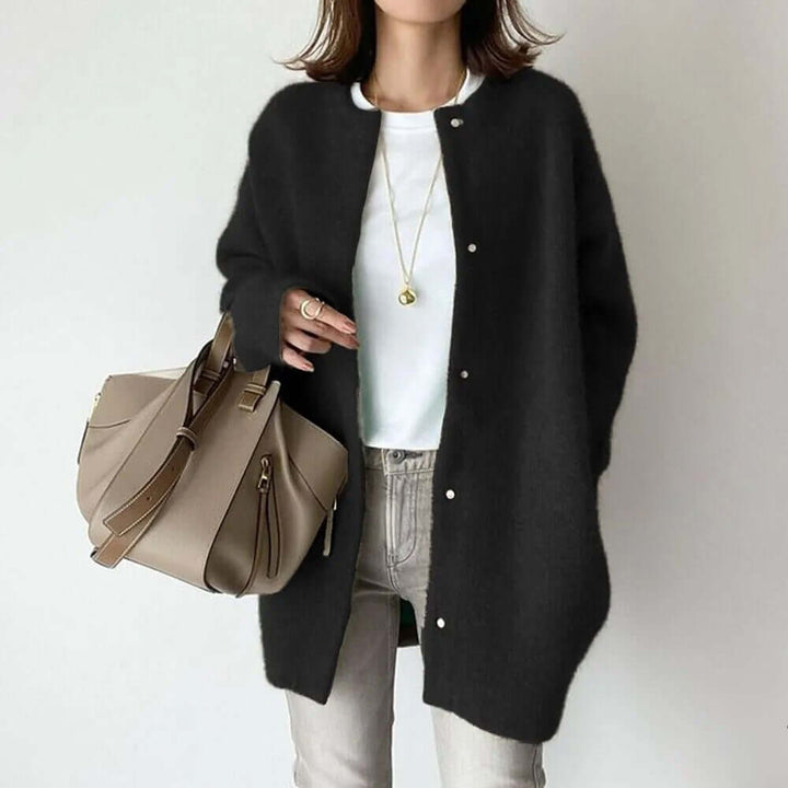 Classic women's knitted button cardigan, versatile layering piece for stylish casual chic outfits.