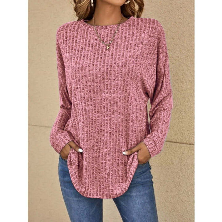 Chic women's stretchy knitted long sleeve top. Offers comfort & style for versatile casual outfits.