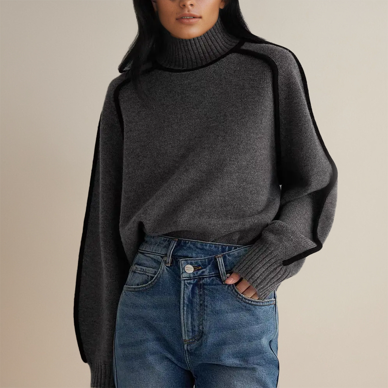 Versatile women's turtleneck jumper, a casual chic layering piece with contrast trim for fall style.