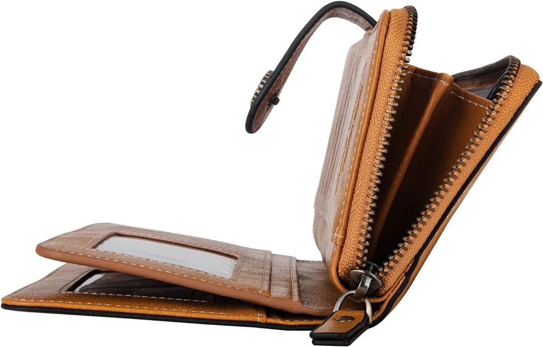 Durable PU leather women's wrist wallet, large capacity & RFID protected.