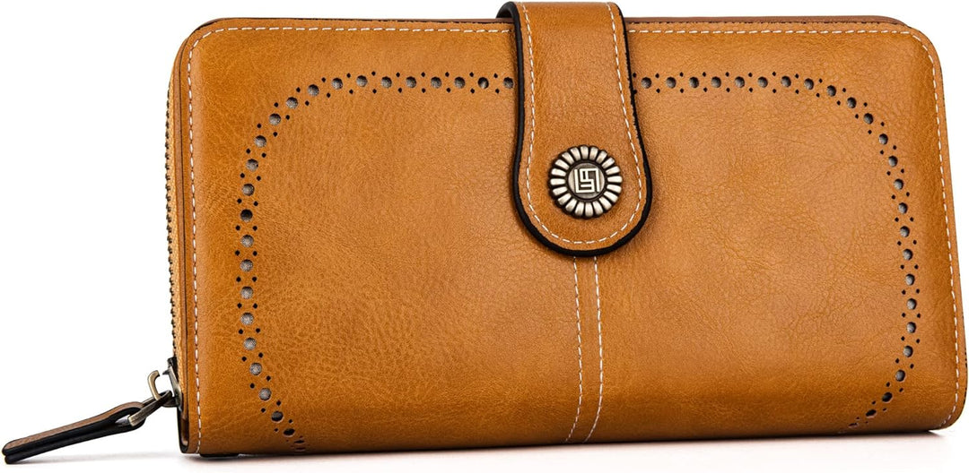 Stylish PU leather wristlet for women, featuring RFID security & card holder.