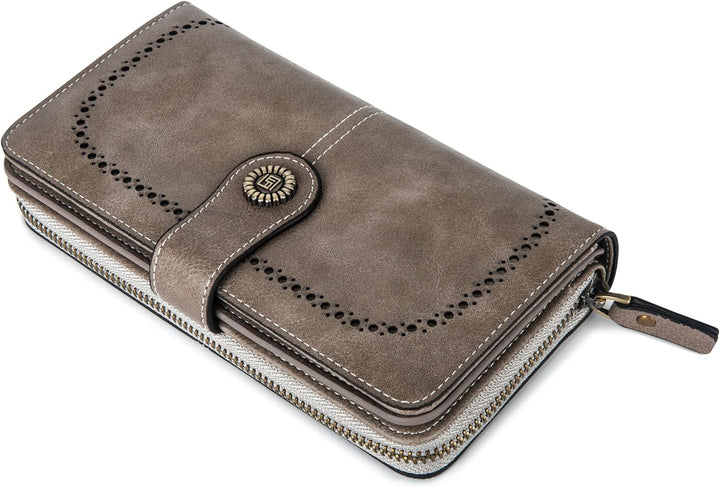 Elegant women's wallet, a PU leather wristlet with RFID blocking & card slots.