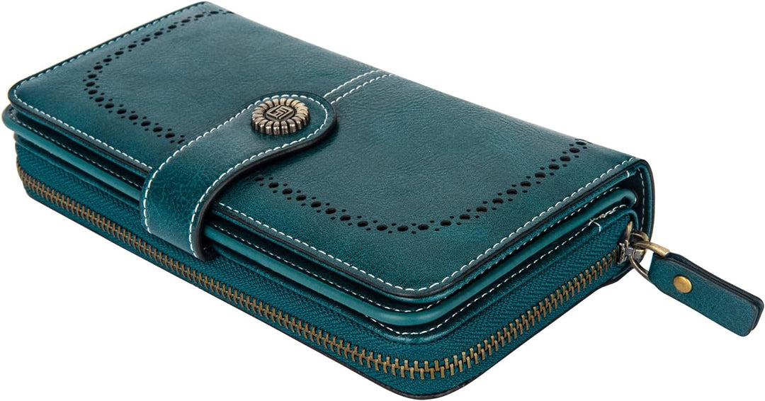 Premium PU leather wrist wallet, women's RFID blocking for secure carry.