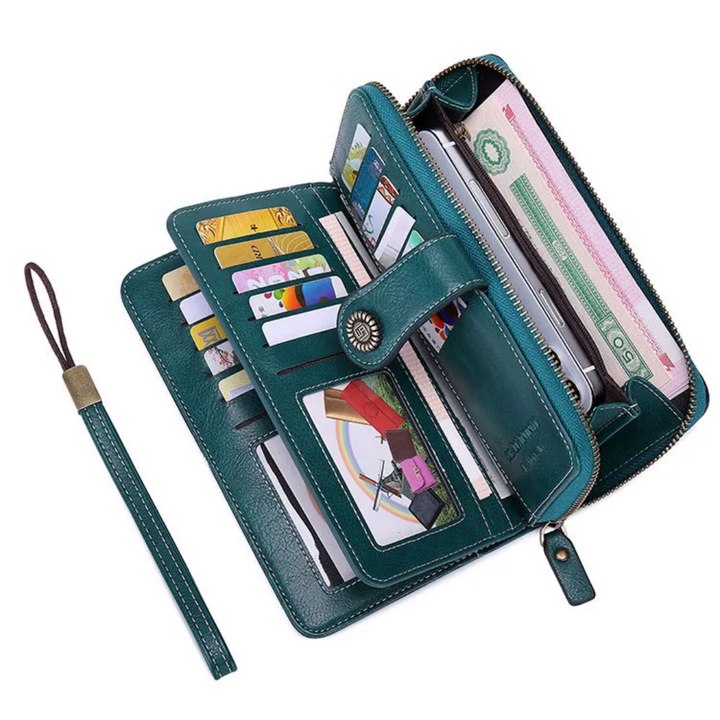Chic women's RFID blocking leather wallet, spacious design for her.