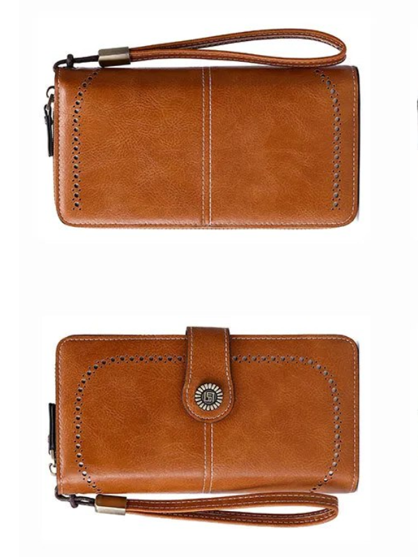 Secure & stylish women's PU leather wristlet, large capacity RFID organizer.
