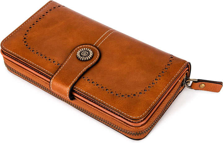 Women's essential: large capacity leather wallet, RFID blocking wristlet.