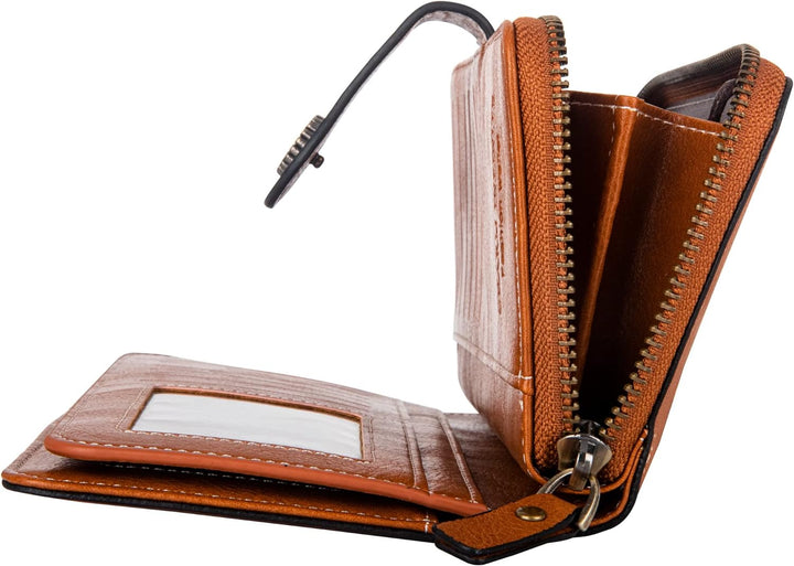 Elegant women's large capacity RFID wallet, leather wristlet for modern style.