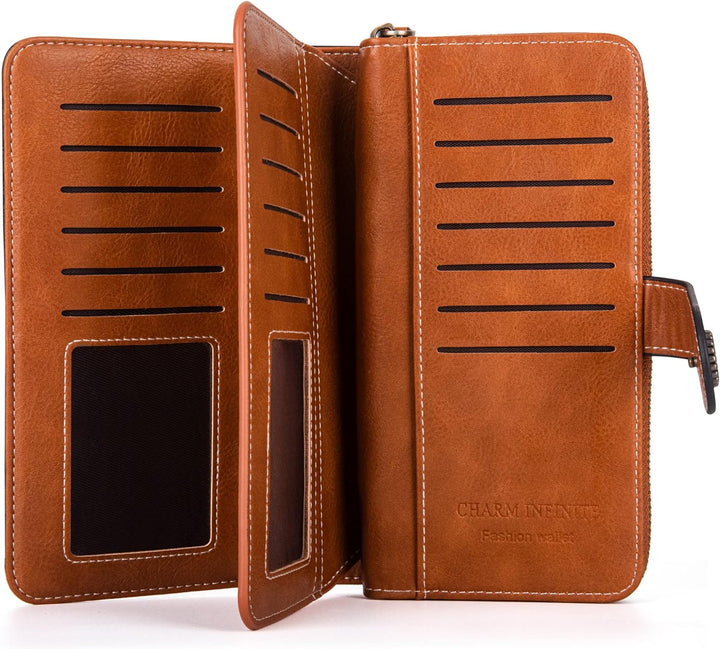 Versatile women's leather wrist wallet, RFID blocking for ultimate security.