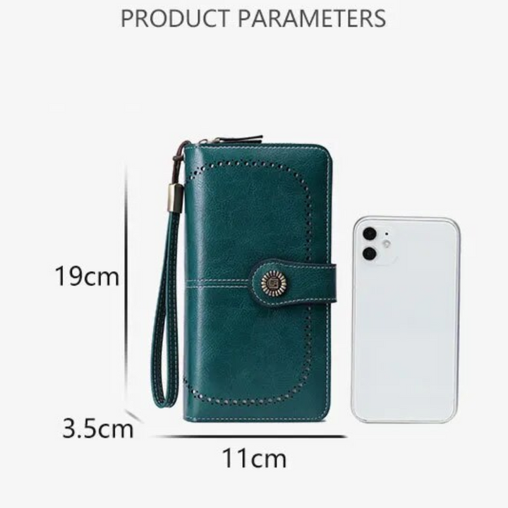 Everyday stylish women's PU leather wristlet, large capacity, RFID protected.