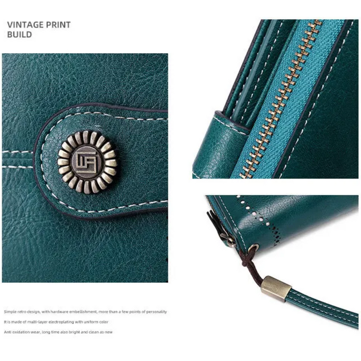 Women's secure organizer wallet, leather RFID blocking wristlet with ample space.
