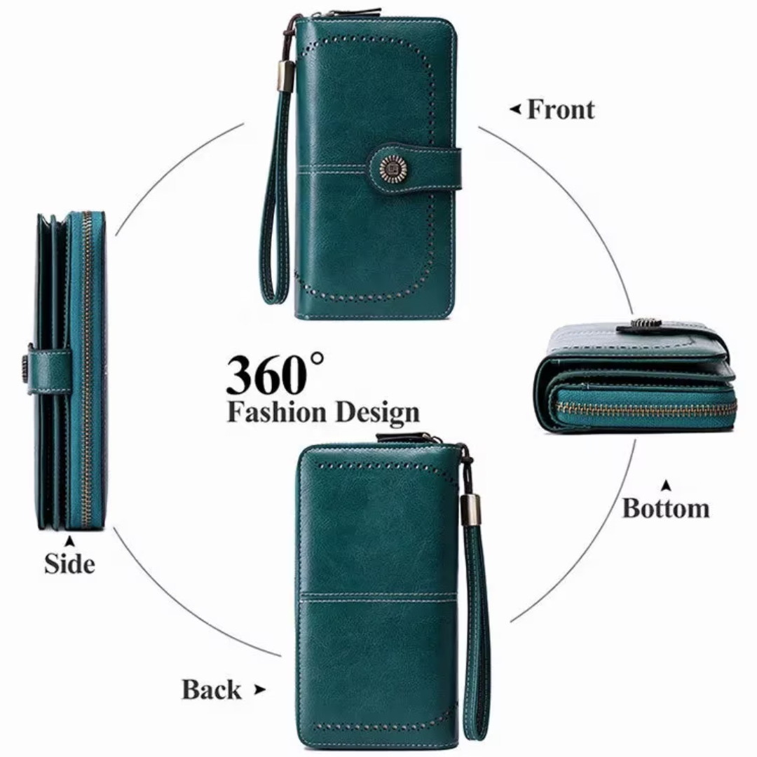 Women's spacious PU leather wrist wallet, RFID blocking for all your cards.