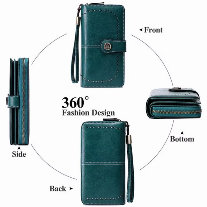 Women's spacious PU leather wrist wallet, RFID blocking for all your cards.