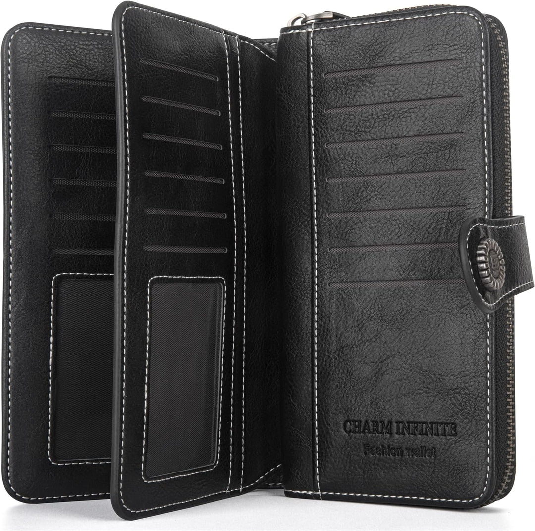 Gift for her: stylish women's leather wrist wallet with RFID blocking capacity.