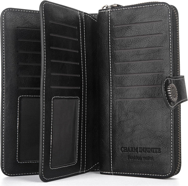 Gift for her: stylish women's leather wrist wallet with RFID blocking capacity.