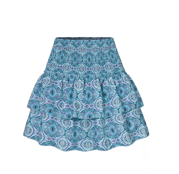 Chic summer A-line mini skirt for women with a flattering layered design. Short and flowy for comfort.