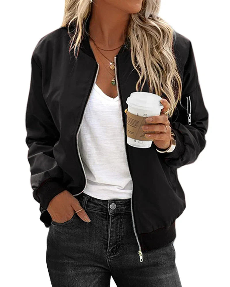 Women's lightweight bomber jacket, stylish & comfortable for spring & fall fashion.