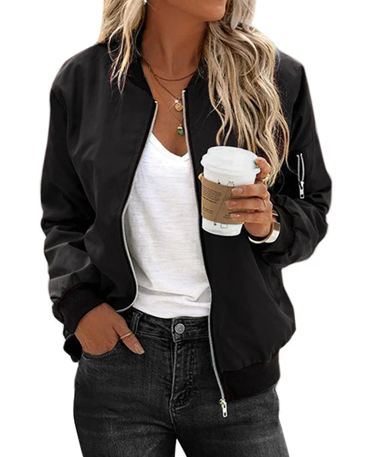 Women's lightweight bomber jacket, stylish & comfortable for spring & fall fashion.